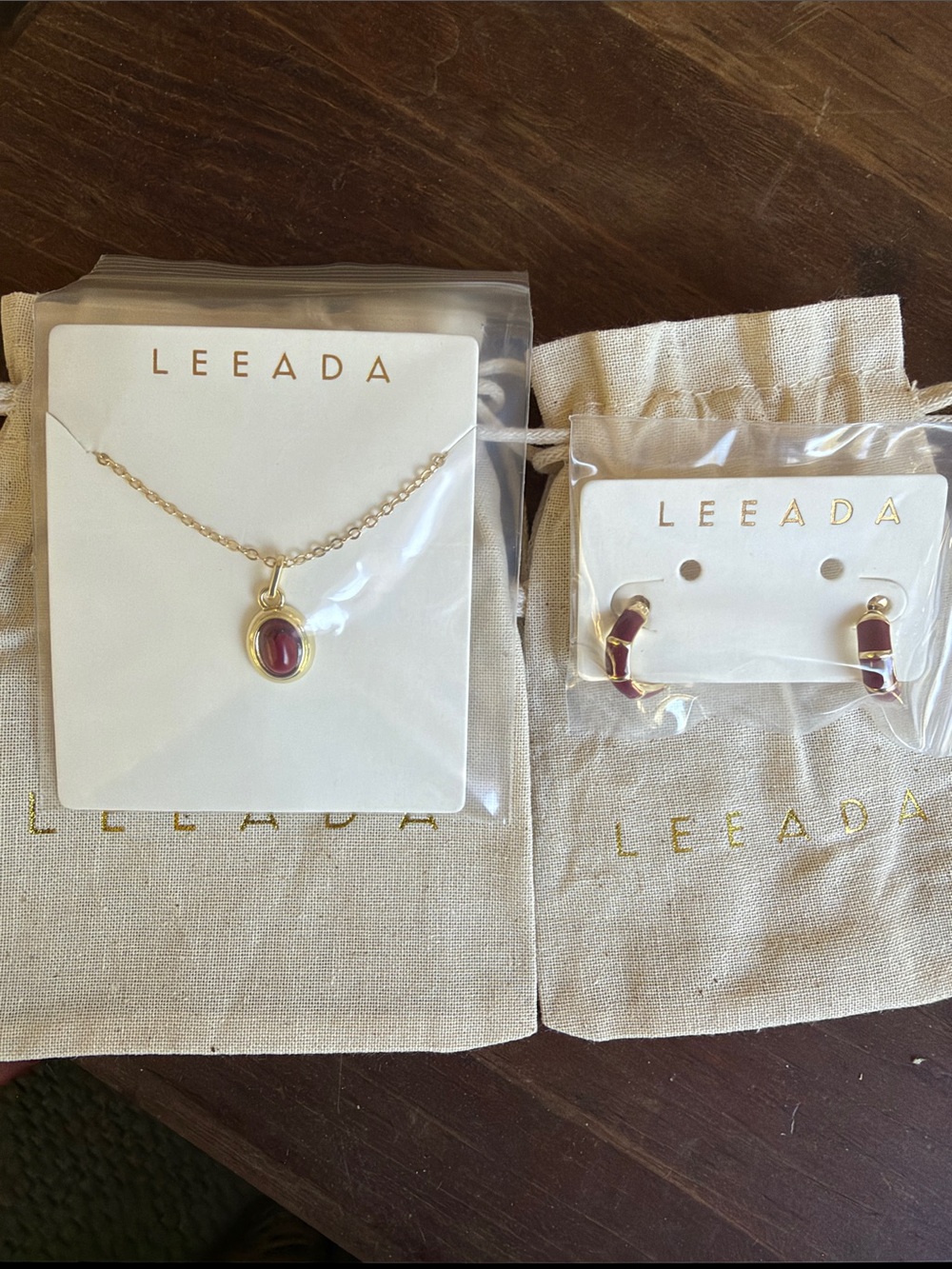Leeada- Gold Necklace and Hoop Earrings Set